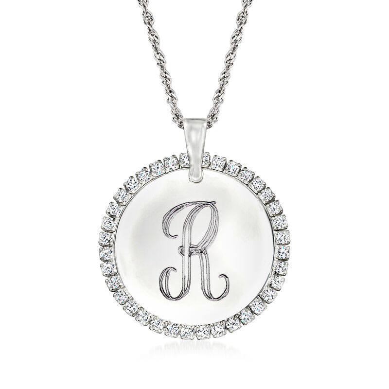 Italian 1.08 ct. t.w. CZ Personalized Disc Pendant Necklace in Sterling Silver image number 0