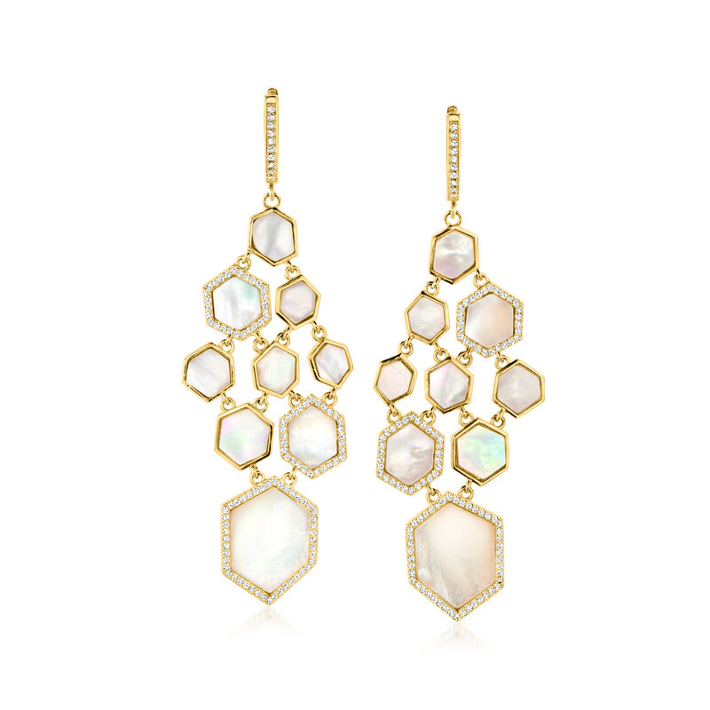 Mother-of-Pearl and 3.60 ct. t.w. White Topaz Chandelier Earrings in 18kt Gold Over Sterling image number 1