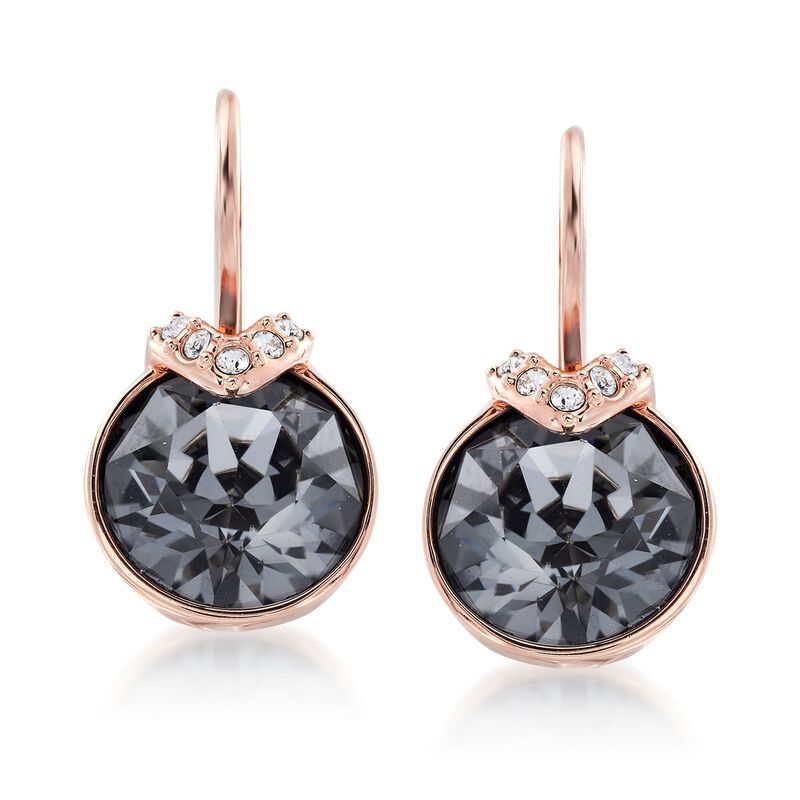 Swarovski Crystal &quot;Bella&quot; Metallic Gray and Clear Crystal Drop Earrings in Rose Gold Plate image number 0