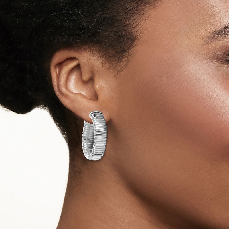 Charles Garnier "Tubogas" Sterling Silver Hoop Earrings. 1 1/4" image number 1