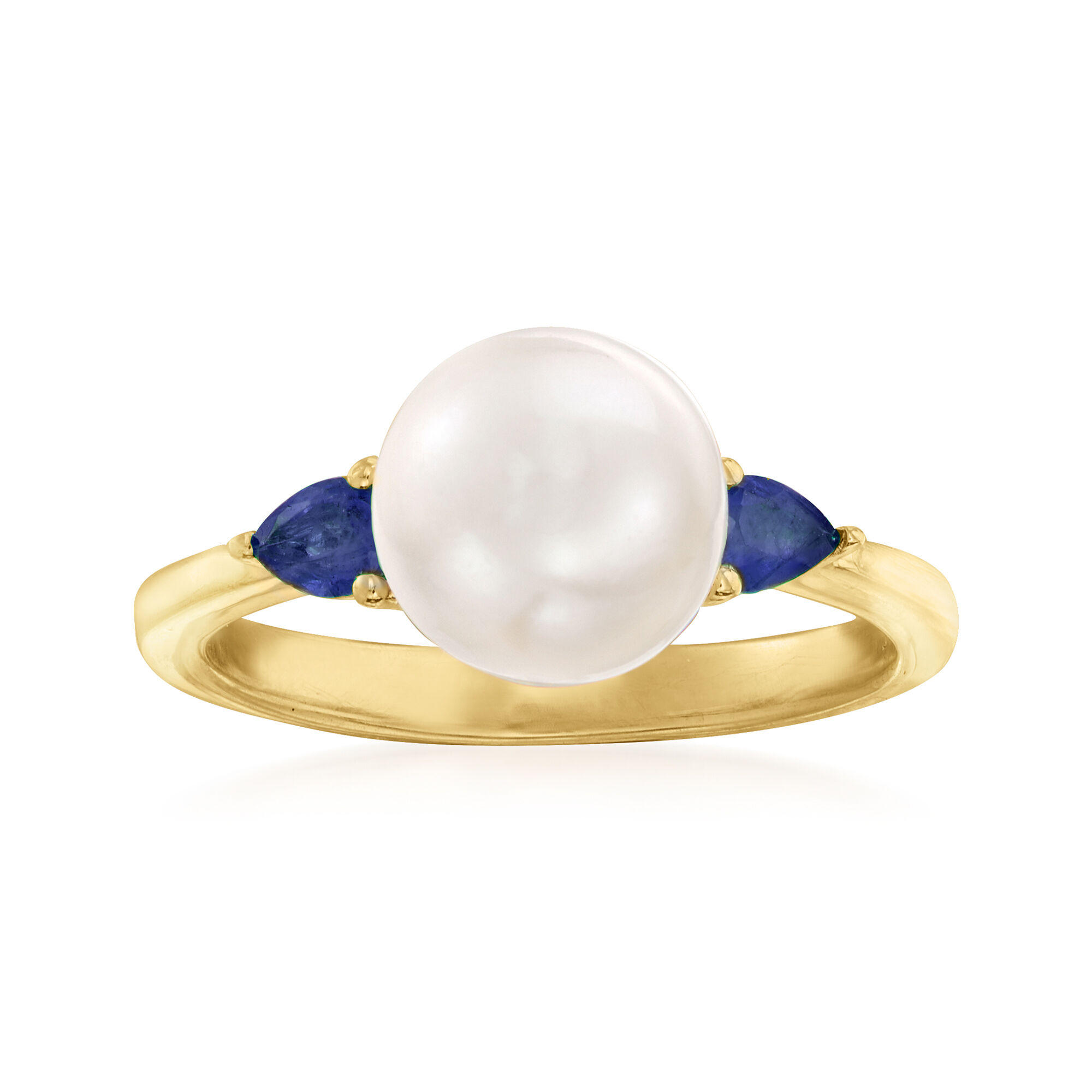 8mm Cultured Pearl and .30 ct. t.w. Sapphire Ring in 18kt Gold