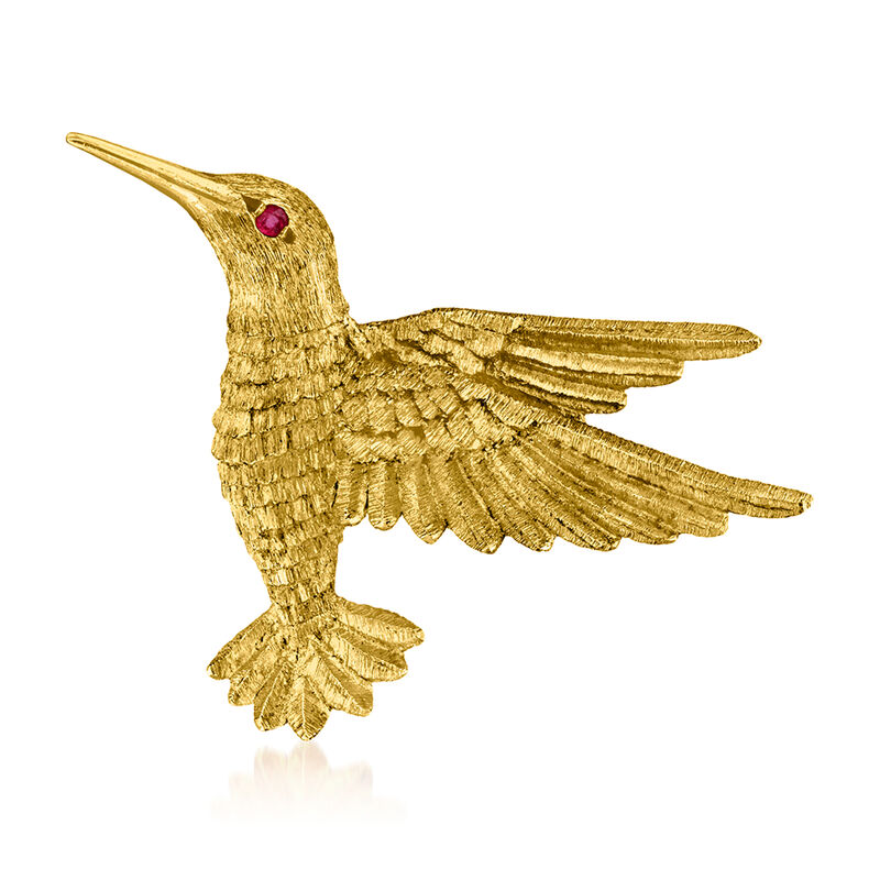 C. 1970 Vintage Craig Drake 18kt Yellow Gold Jewelry Set: Three Hummingbird Pins with Ruby Accents image number 3