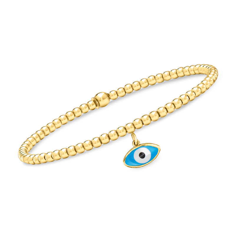 Italian 3mm 18kt Gold Vermeil Bead Stretch Bracelet with Evil Eye Charm image number 0