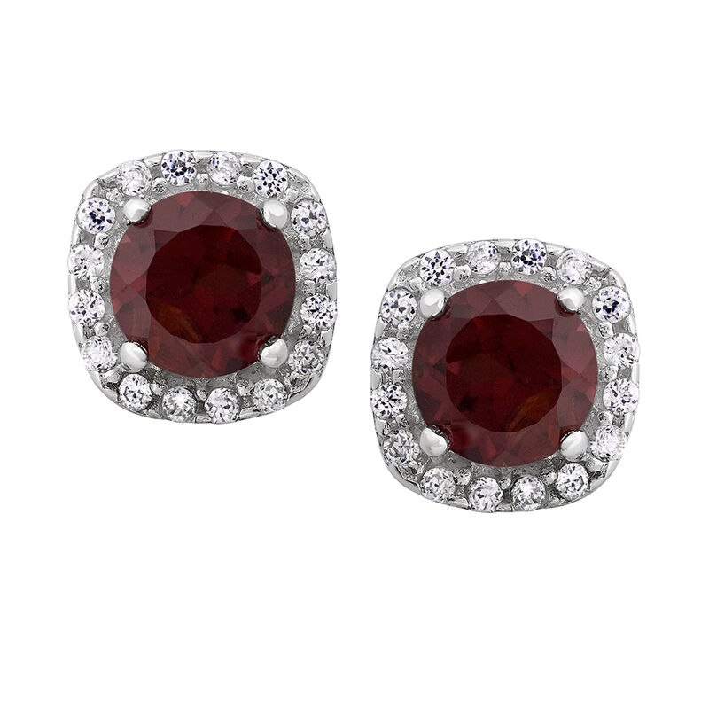 1.12 ct. t.w. Garnet and .16 ct. t.w. CZ Halo Earrings in Sterling Silver image number 0