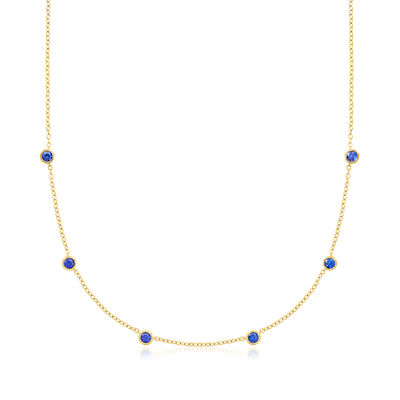 .80 ct. t.w. Bezel-Set Lab-Grown Sapphire Station Necklace in 18kt Gold Over Sterling