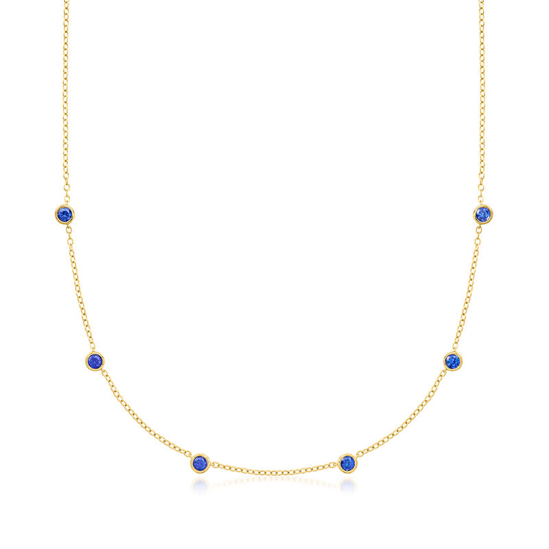 .80 ct. t.w. Bezel-Set Lab-Grown Sapphire Station Necklace in 18kt Gold Vermeil. 16&quot; image number 1