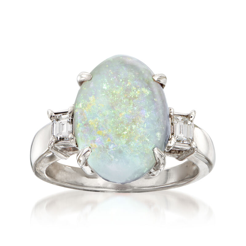C. 1990 Vintage Opal and .25 ct. t.w. Diamond Ring in Platinum. Size 6 image number 0