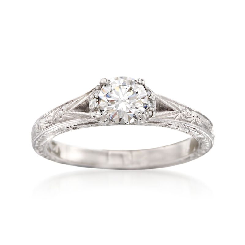 C. 2000 Vintage .75 ct. t.w. Diamond Engraved Ring in 14kt White Gold. Size 6 image number 0