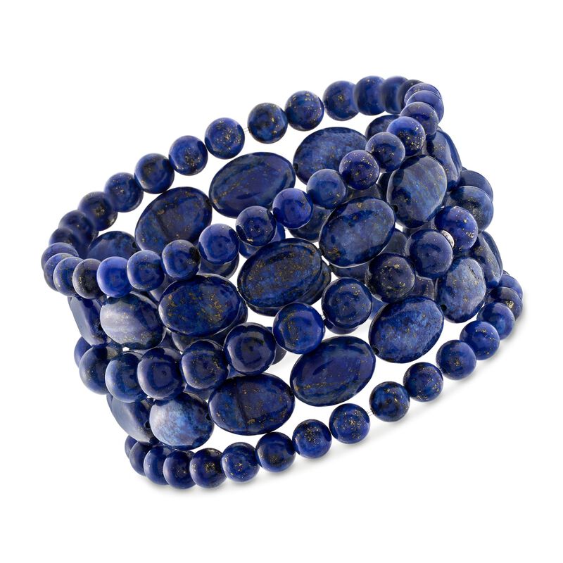 Lapis Jewelry Set: Five Bead Stretch Bracelets image number 0