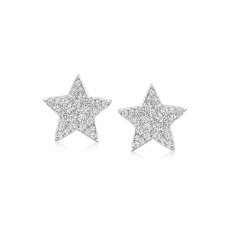 1.00 ct. t.w. Pave CZ Star Earrings in Sterling Silver  image number 0
