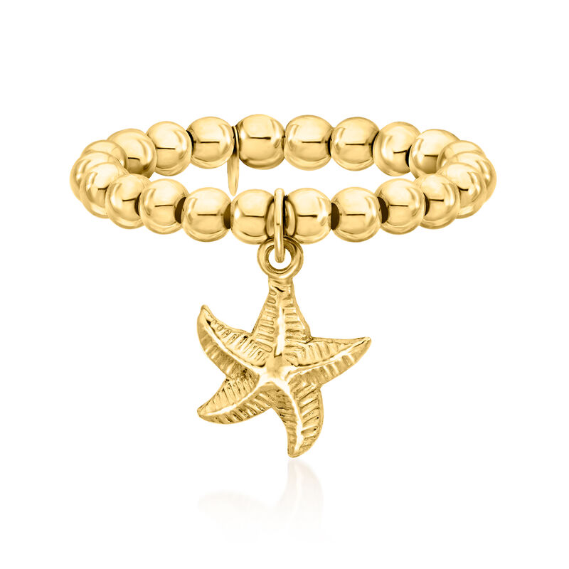 3mm 14kt Yellow Gold Bead Stretch Ring with Starfish Charm image number 0