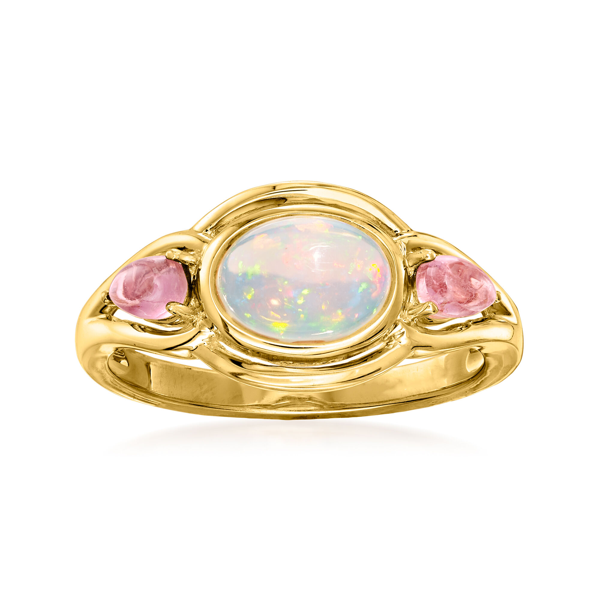 Ethiopian Opal and .40 ct. t.w. Pink Tourmaline Ring in 18kt Gold