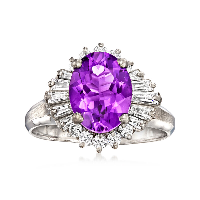C. 1990 Vintage 2.50 Carat Amethyst Ring with .50 ct. t.w. Diamonds in Platinum. Size 7.5 image number 0