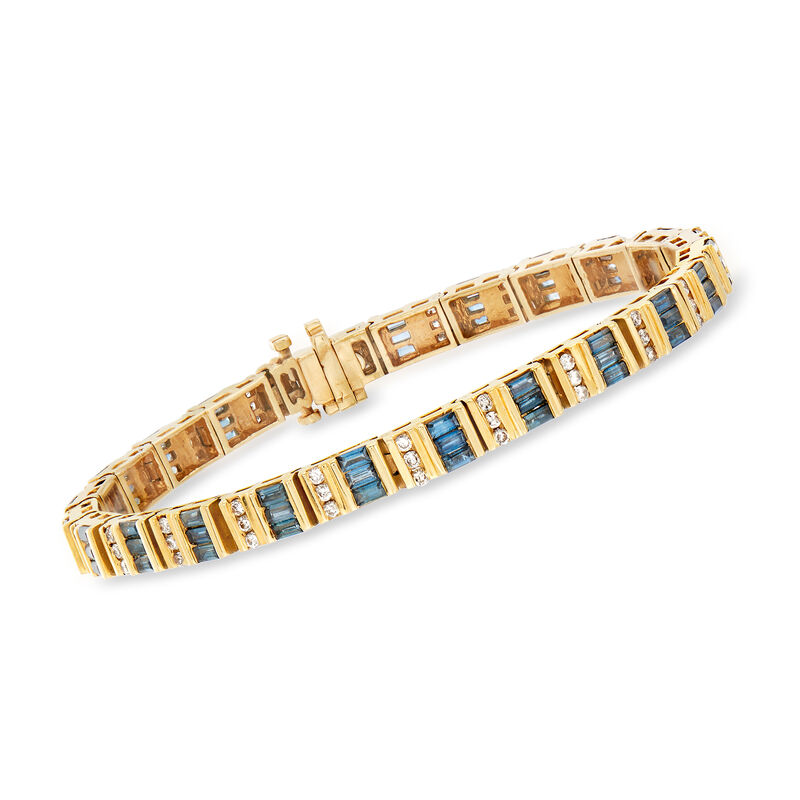 C. 1990 Vintage 5.25 ct. t.w. Blue and White Diamond Bracelet in 14kt Yellow Gold. 7&quot; image number 0