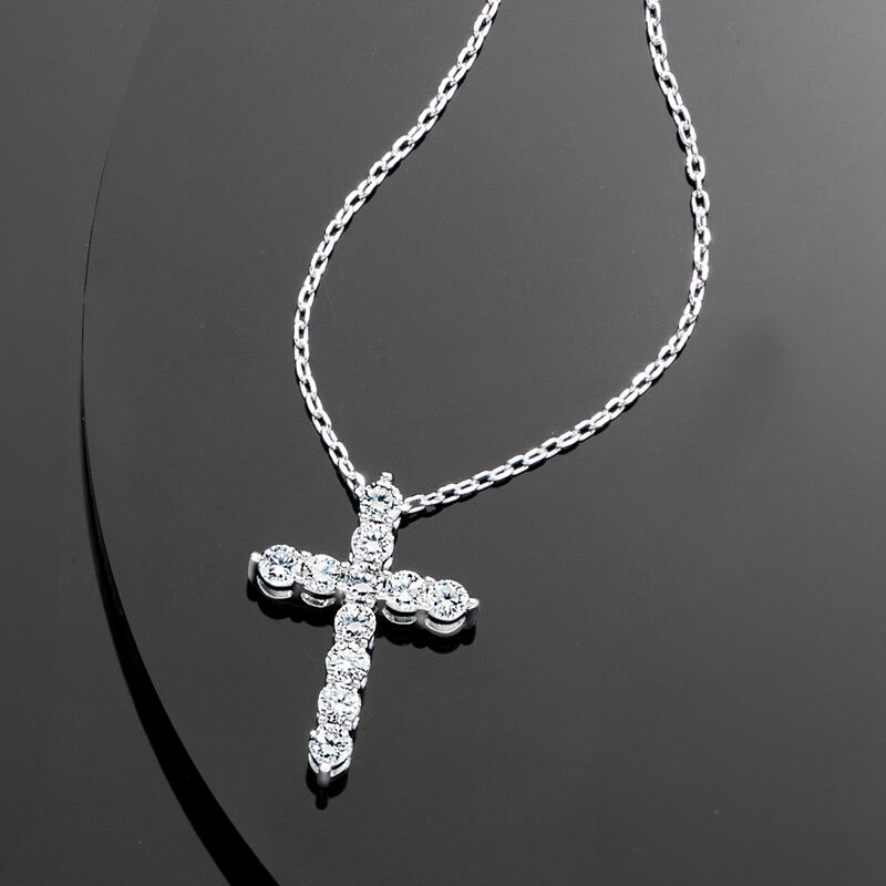 .50 ct. t.w. Lab-Grown Diamond Cross Pendant Necklace in Sterling Silver image number 2