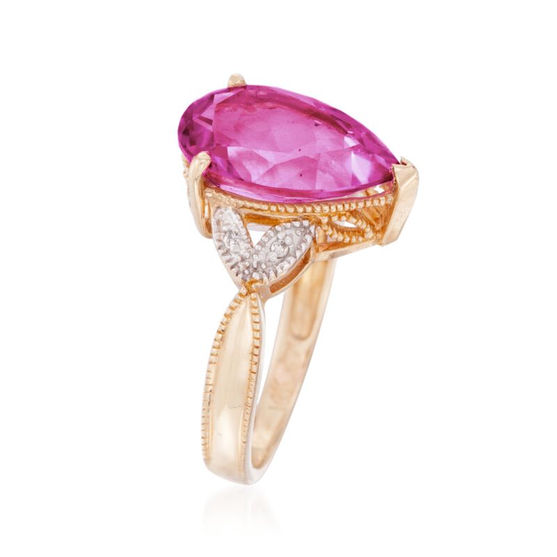 5.00 Carat Pink Topaz Ring with Diamond Accents in 14kt Yellow Gold image number 2