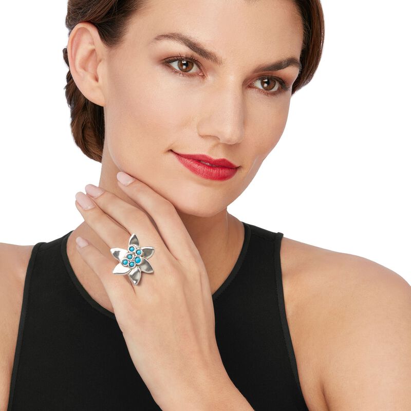 Sterling Silver and Turquoise Flower Ring image number 1