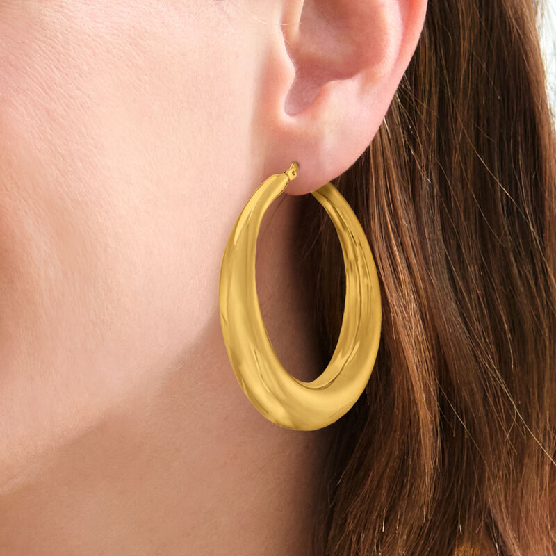 Italian 18kt Yellow Gold Graduated Hoop Earrings. 1 1/2"