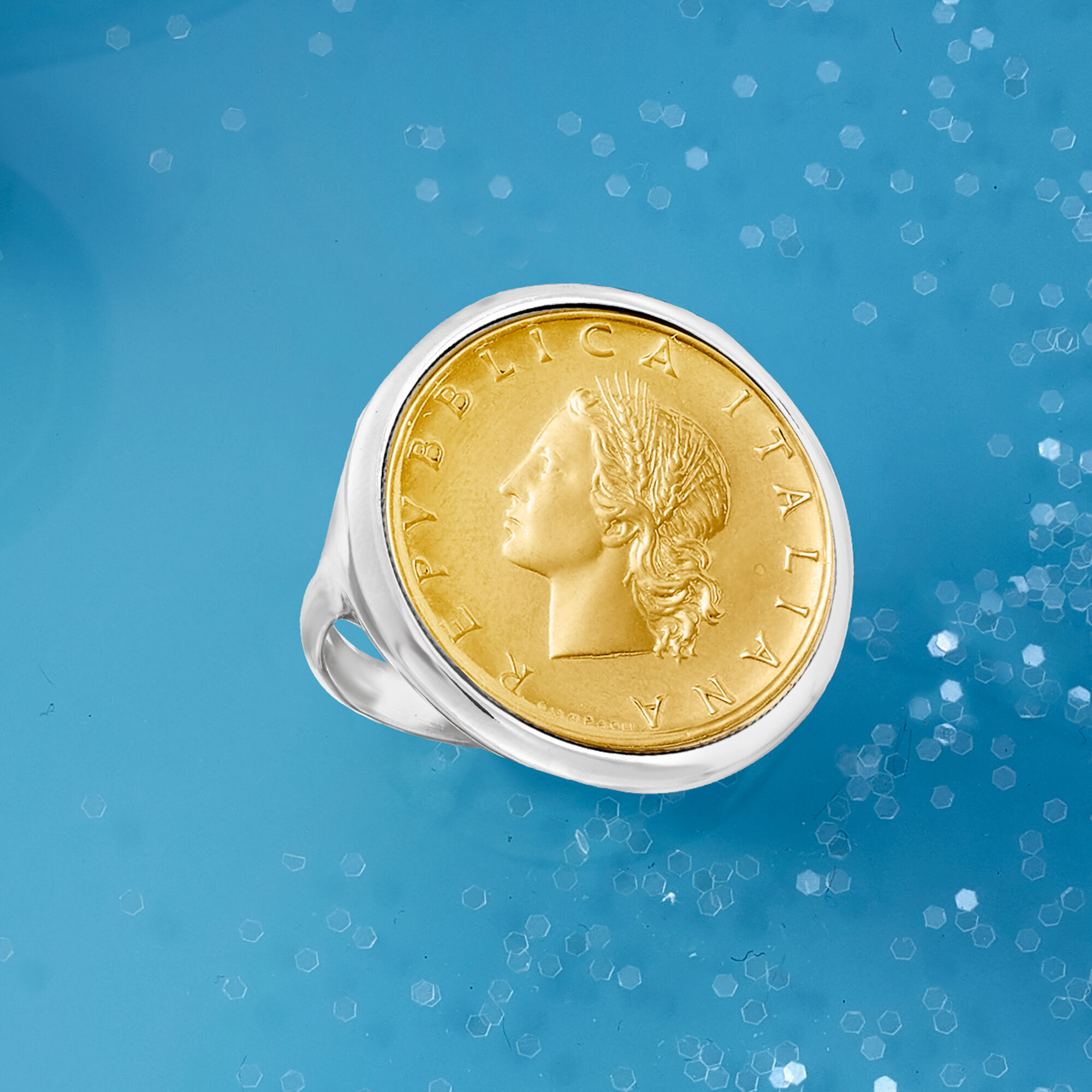 Italian Genuine 20-Lira Coin Ring in Sterling Silver