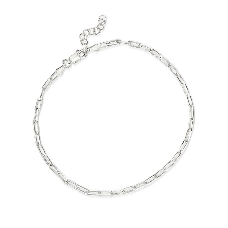 Italian Sterling Silver Paper Clip Link Anklet. 9&quot; image number 0