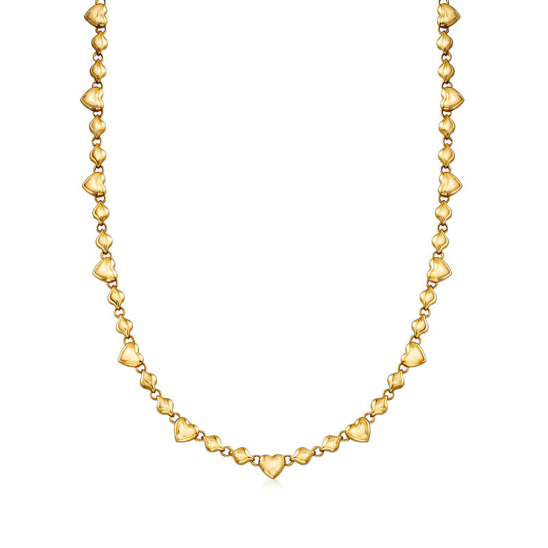 C. 1990 Vintage 18kt Yellow Gold Puffed Heart Link Necklace. 17&quot; image number 0