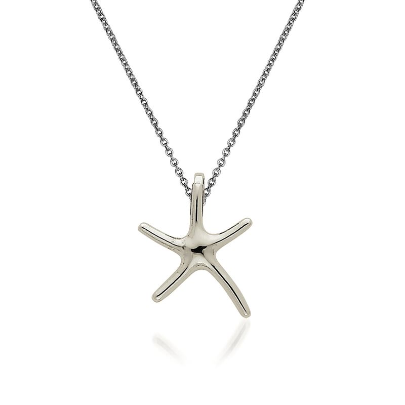 14kt White Gold Starfish Pendant Necklace. 18&quot; image number 0