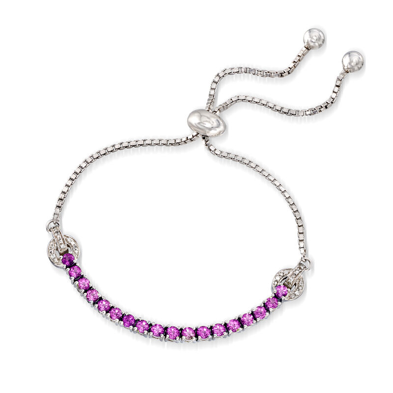 2.10 ct. t.w. Rhodolite Garnet Bolo Bracelet with White Zircon Accents in Sterling Silver image number 2
