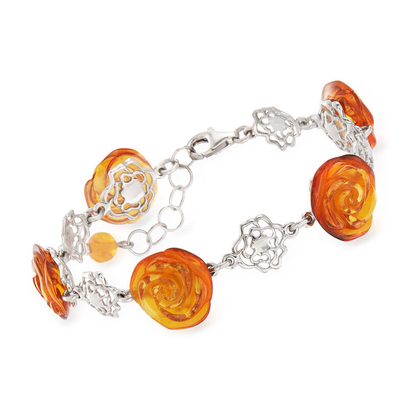 6-15mm Amber Rose-Link Bracelet in Sterling Silver. 7&quot; image number 0