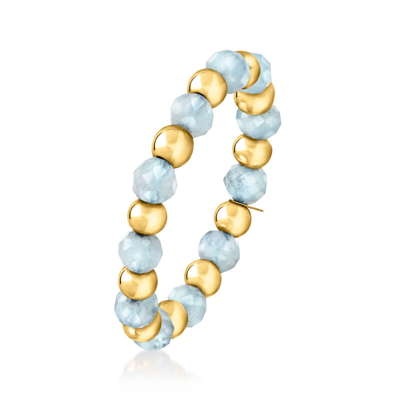 Aquamarine Bead Stretch Ring with 14kt Yellow Gold image number 2