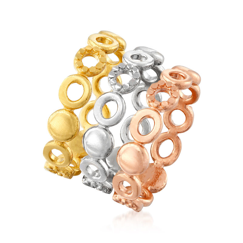 Italian Tri-Colored Sterling Silver Jewelry Set: Three Stackable Rings image number 2