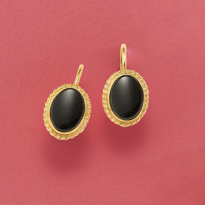 Black Onyx Drop Earrings in 14kt Yellow Gold image number 4