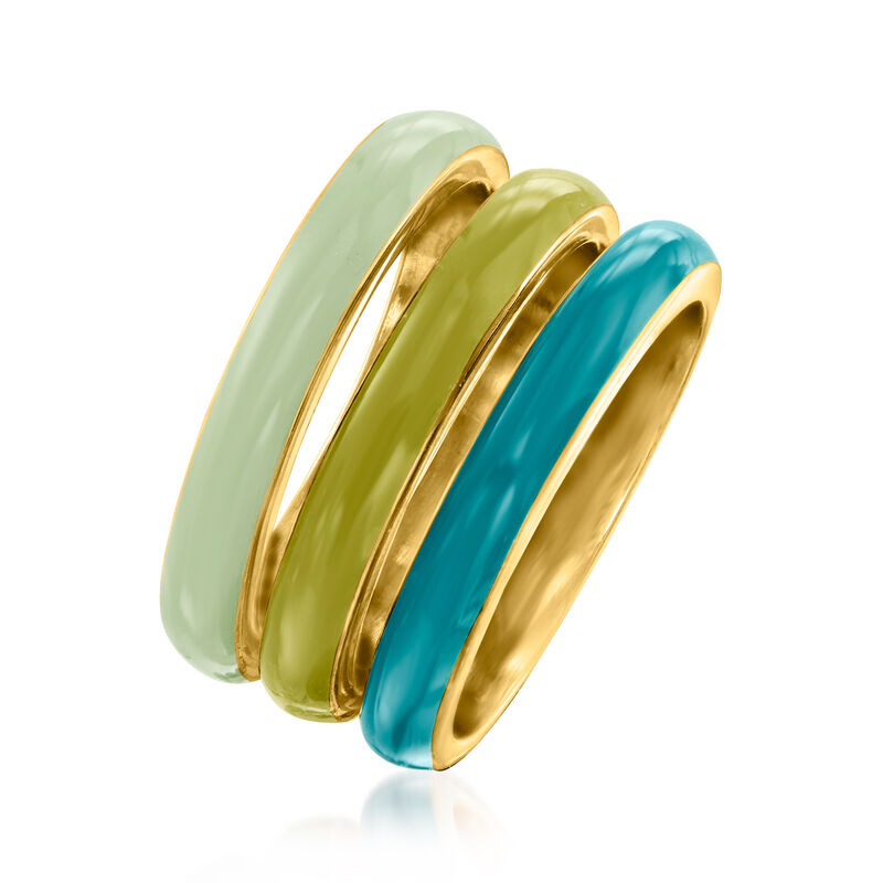 Italian Tonal Green Enamel Jewelry Set: Three Rings in 18kt Gold Over Sterling image number 2