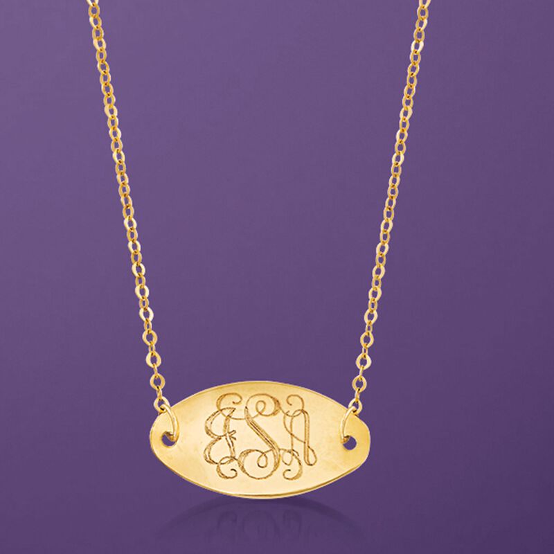 Italian 14kt Yellow Gold Monogram Oval ID Necklace image number 1