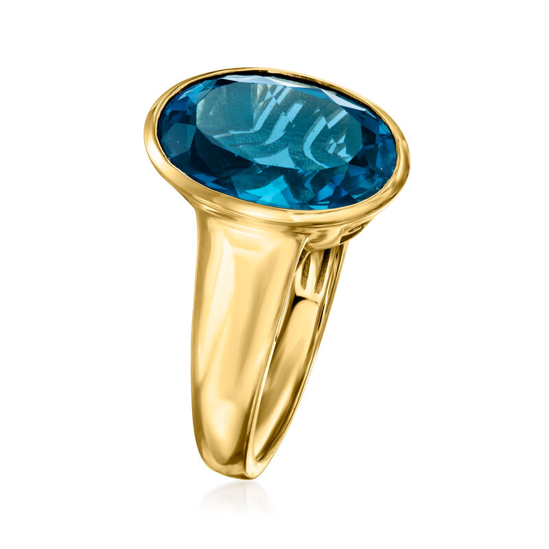 7.00 Carat Bezel-Set London Blue Topaz Ring in 18kt Gold Over Sterling image number 2