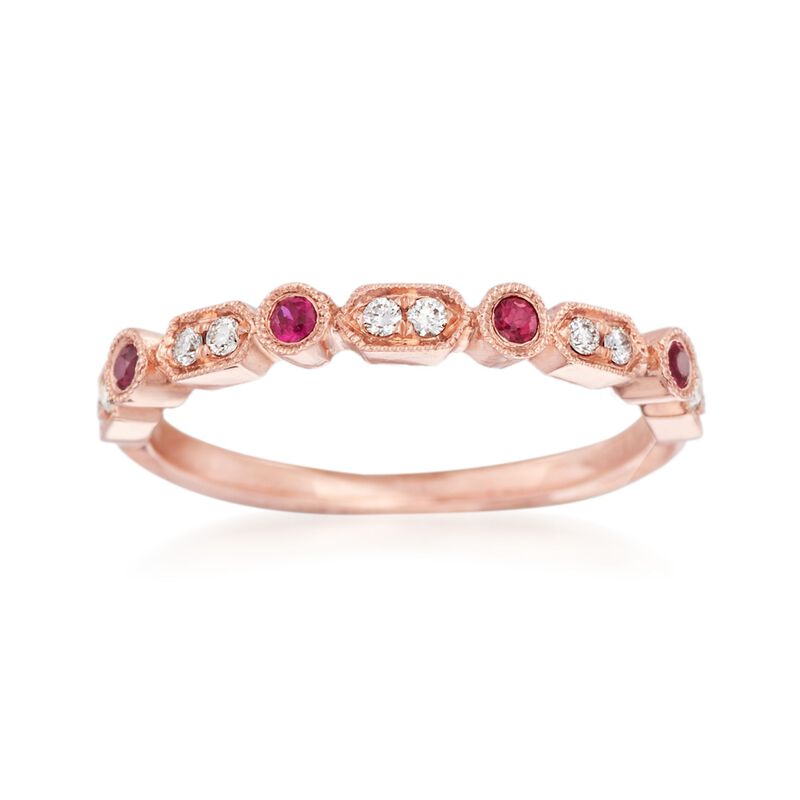 Henri Daussi .18 ct. t.w. Diamond and Ruby Wedding Ring in 14kt Rose Gold image number 0