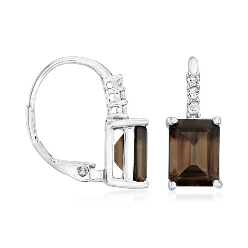 2.90 ct. t.w. Smoky Quartz and .10 ct. t.w. White Topaz Drop Earrings in Sterling Silver image number 2