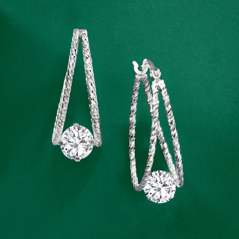 1.70 ct. t.w. CZ Double-Hoop Earrings in Sterling Silver. 1&quot; image number 3