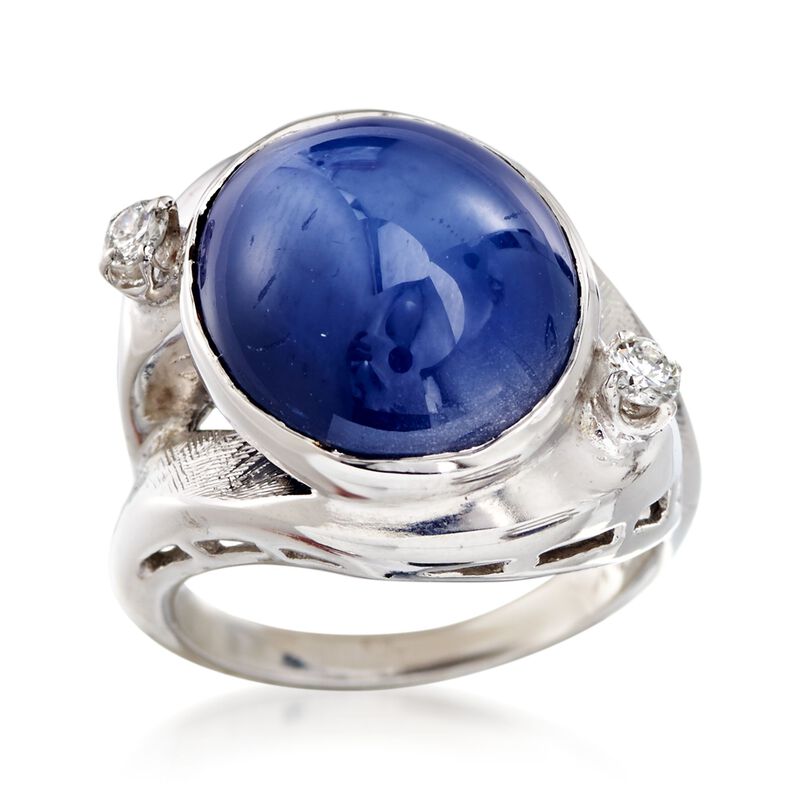 C. 1970 Vintage Sapphire and .15 ct. t.w. Diamond Ring in 14kt White Gold. Size 6 image number 0