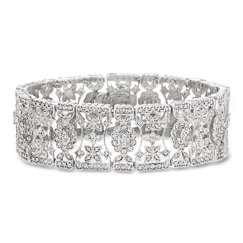 3.33 ct. t.w. Diamond Floral Bracelet in Sterling Silver. 8" image number 0