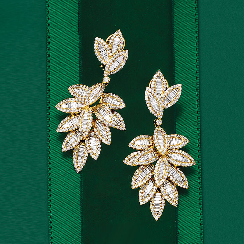 6.87 ct. t.w. Diamond Multi-Leaf Drop Earrings in 18kt Yellow Gold image number 3