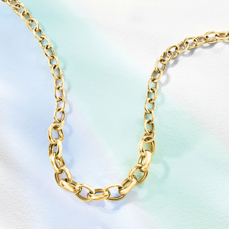 Italian 18kt Gold Over Sterling 7mm and 10mm Cable-Link Necklace image number 2