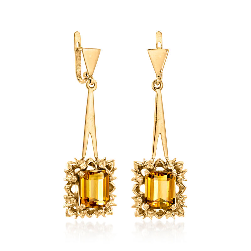 C. 1940 Vintage 8.50 ct. t.w. Citrine Geometric Drop Earrings in 18kt Yellow Gold image number 2