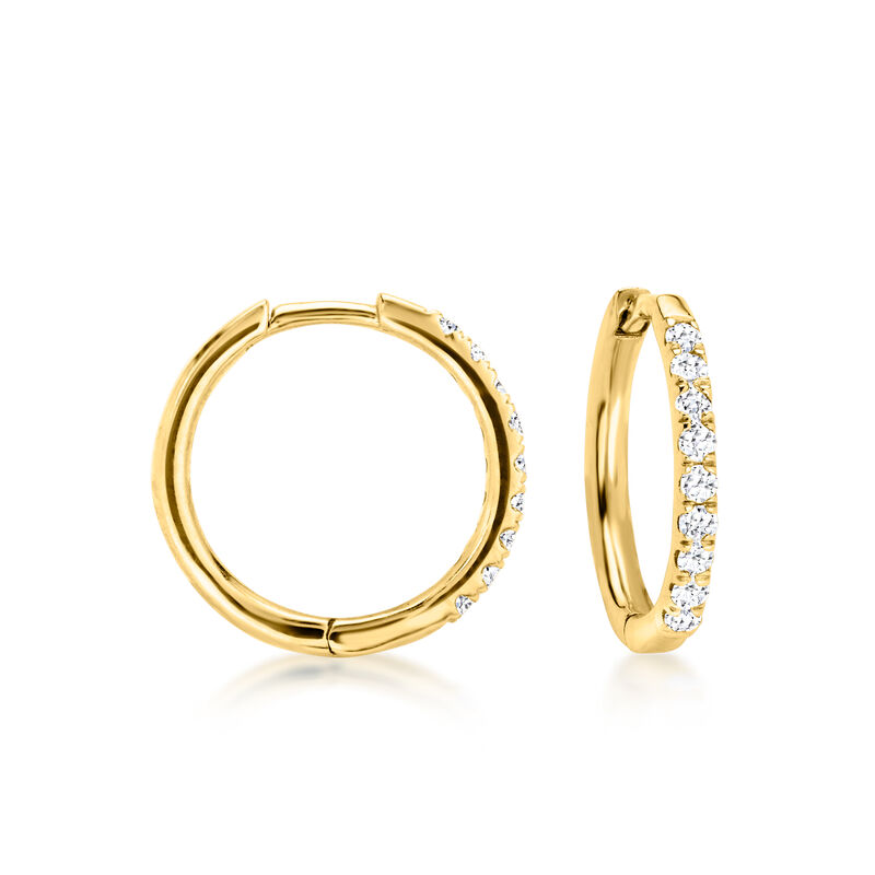 Lab-Grown Diamond Hoop Earrings in 10kt Yellow Gold. 3/8" image number 0