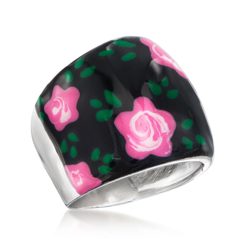 Italian Multicolored Enamel Floral Ring in Sterling Silver image number 3