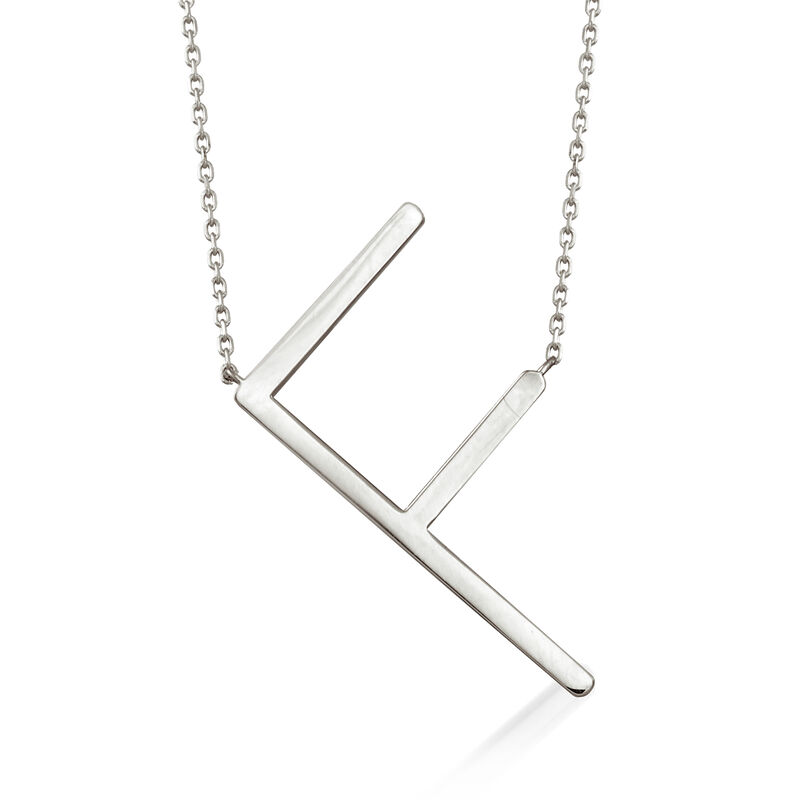 F - Sterling Silver Sideways Initial Necklace. 18&quot;  image number 0