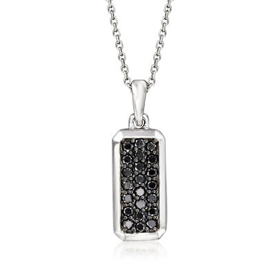 .33 ct. t.w. Black Diamond Bar Pendant Necklace in 14kt White Gold
