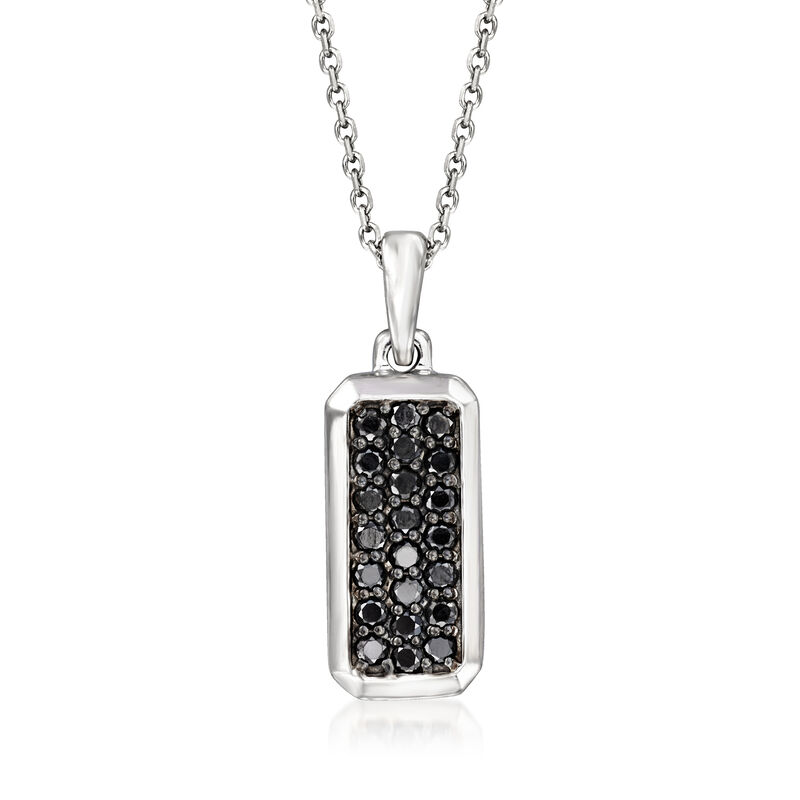.33 ct. t.w. Black Diamond Bar Pendant Necklace in 14kt White Gold. 16&quot; image number 1