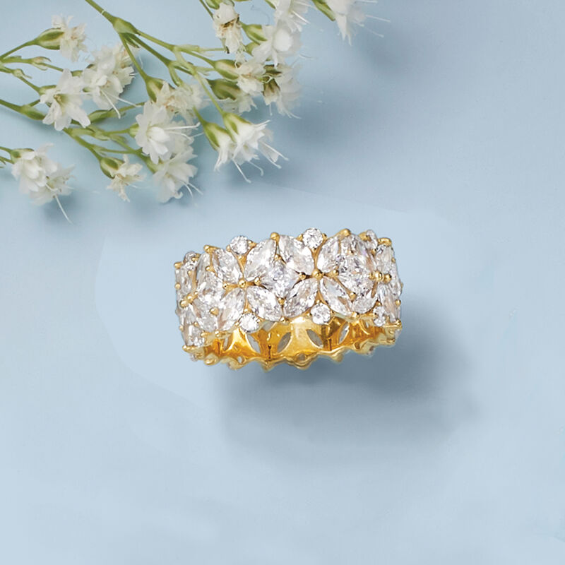 7.30 ct. t.w. Multi-Cut CZ Floral Eternity Band in 18kt Gold Over Sterling image number 3