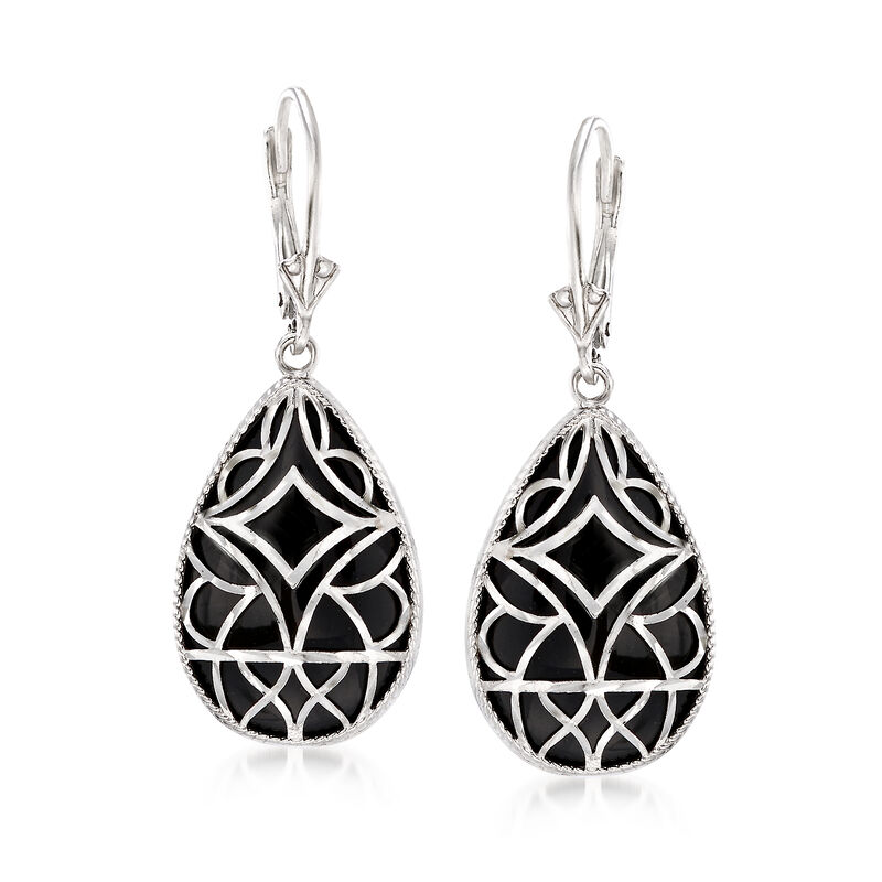 Black Onyx Drop Earrings in Sterling Silver image number 0