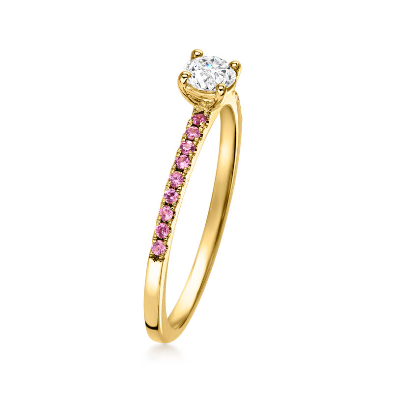 .25 Carat Lab-Grown Diamond Ring with .10 ct. t.w. Pink Sapphires in 10kt Yellow Gold image number 2